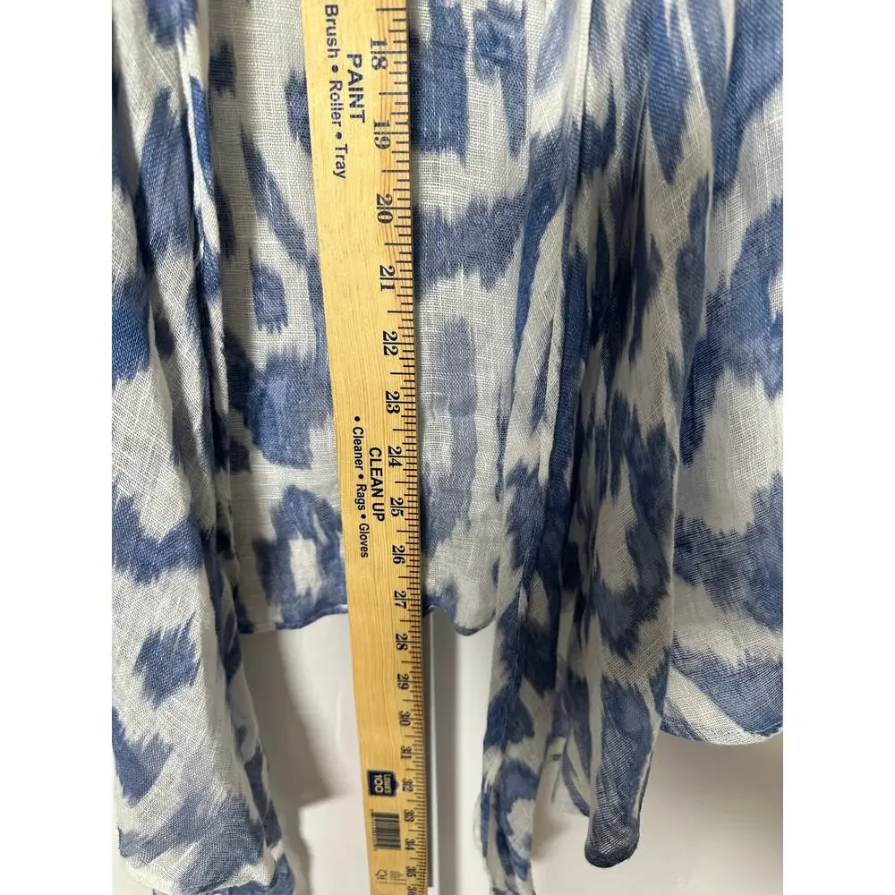 Chico's 100% Linen Open Front Cardigan Blue White Beachy Resortwear 1‎ US Sz M - Picture 8 of 8